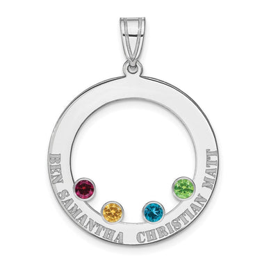 SS/Rhodium-plated 4 Birthstone Circle with SS Bezel Family Pendant