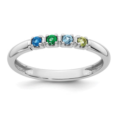 14K White Gold Genuine 4 Birthstone Mother's Ring