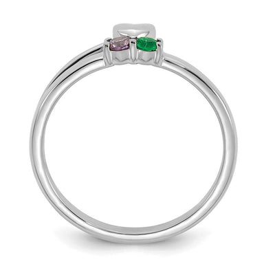 14K White Gold Heart with 2 Genuine Birthstone Mother's Ring