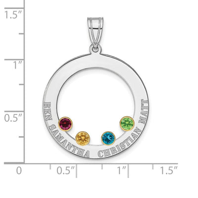 SS/Rhod-plated 4 Birthstone Circle with 14K Bezel Family Pendant