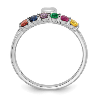 14K White Gold Heart with 6 Genuine Birthstone Mother's Ring