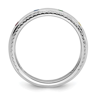 14K White Gold 4 Genuine Birthstone and Diamond Mother's Ring