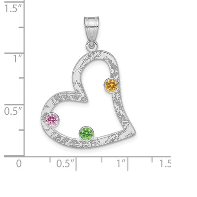 SS/Rhodium-plated 3 Birthstone Heart with SS Bezel Family Pendant