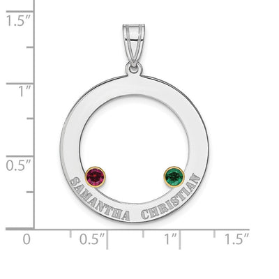 SS/Rhod-plated 2 Birthstone Circle with 14K Bezel Family Pendant