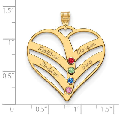 14K Yellow Gold 4-Name w/Birthstones w/14K Bezel Cut Out Heart Pendant