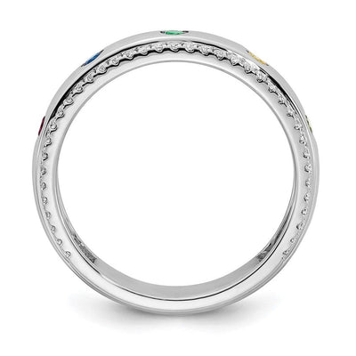 14K White Gold 5 Genuine Birthstone and Diamond Mother's Ring
