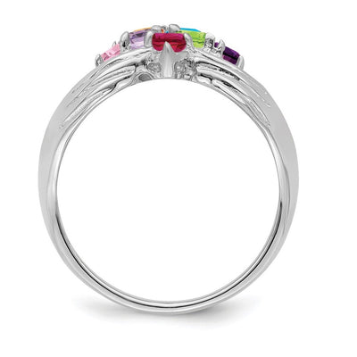 14K White Gold 7 Genuine Stone Family Ring