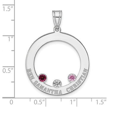 SS/Rhodium-plated 3 Birthstone Circle with SS Bezel Family Pendant