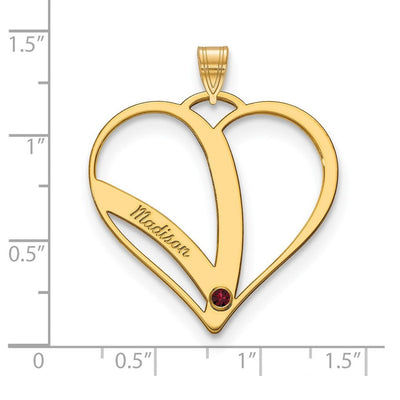 14K Yellow Gold One Name w/Birthstone w/14K Bezel Cut Out Heart Pendant