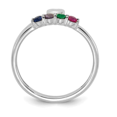14K White Gold Heart with 4 Genuine Birthstone Mother's Ring