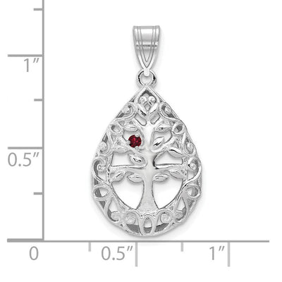 14K White Gold 1 Birthstone Tree of Life Tear Drop Pendant