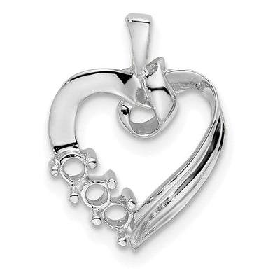 14K White Gold 3 Stone Family Pendant Mounting, 19 x 13mm