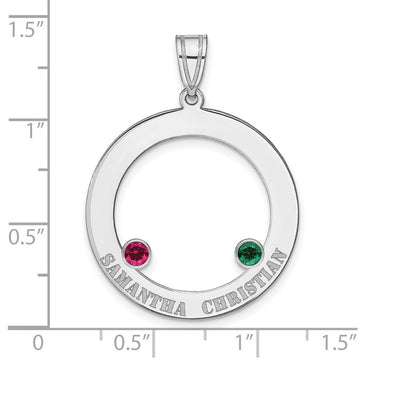 SS/Rhodium-plated 2 Birthstone Circle with SS Bezel Family Pendant