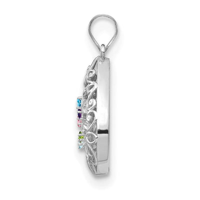 14K White Gold 5 Birthstone Tree of Life Tear Drop Pendant