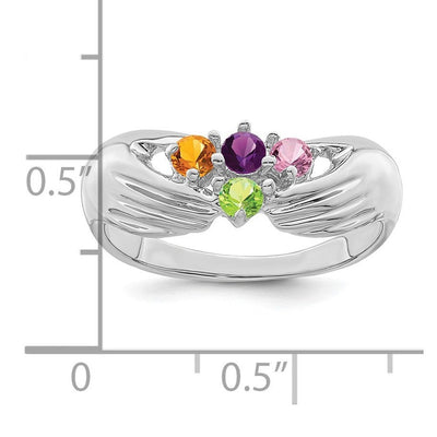 14K White Gold 4 Genuine Stone Family Ring