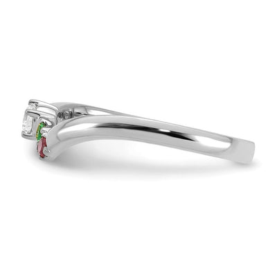 14K White Gold 2 Genuine Birthstone with Diamond Mother's Ring