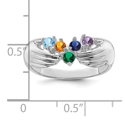 14K White Gold 5 Genuine Stone Family Ring