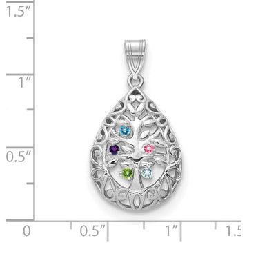 14K White Gold 5 Birthstone Tree of Life Tear Drop Pendant