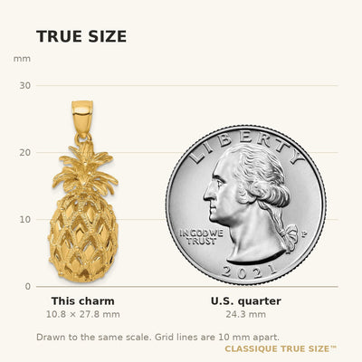 14K 3-D Textured and Polished Pineapple Charm