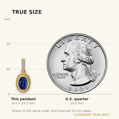 14K Oval Sapphire and Diamond Pendant with Side Diamond Detail