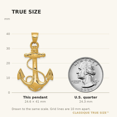 14K 2-D Anchor with Rope Pendant