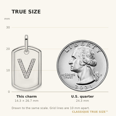 14K White Gold Diamond Initial V Dog Tag Charm