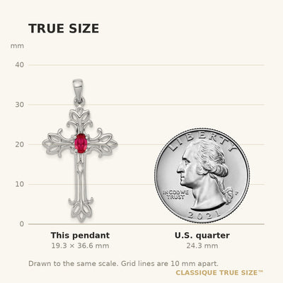 14K White Gold Oval Ruby cross pendant