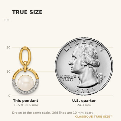 14K Polished 1/15 carat Diamond and White Freshwater Cultured Pearl Open Circle Pendant