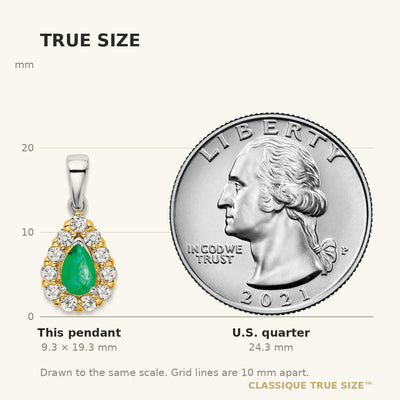 14K Two-tone Pear Emerald and Diamond Halo Pendant