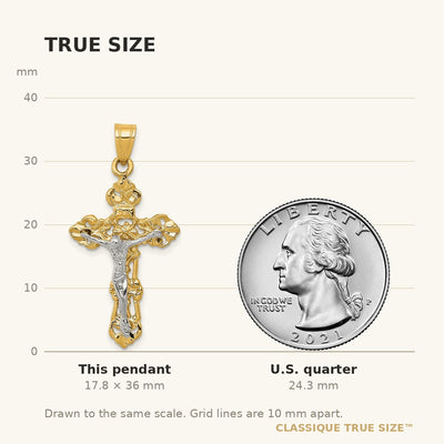 14K Two-tone Fleur De Lis Crucifix Pendant