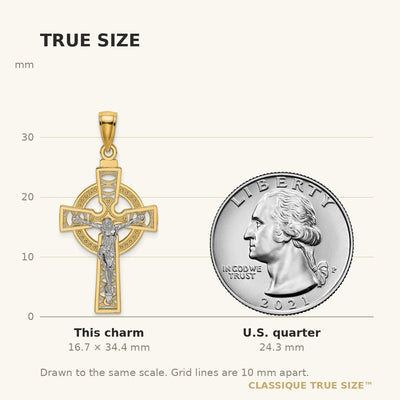 14K Two-tone Celtic Crucifix w/ Eternity Circle Charm