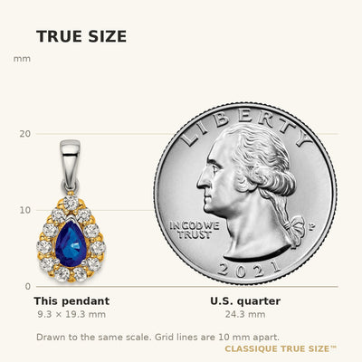 14K Two-tone Pear Sapphire and Diamond Halo Pendant