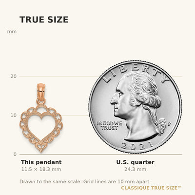 14K Rose Polished Lace Border Heart Pendant