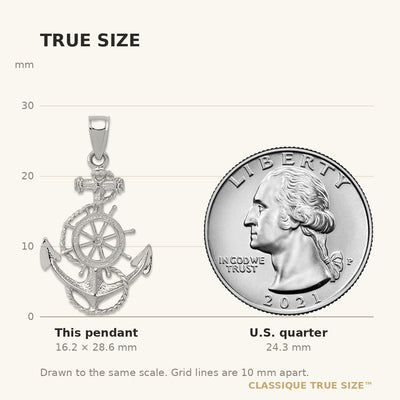 14K White Gold Anchor and Wheel Pendant