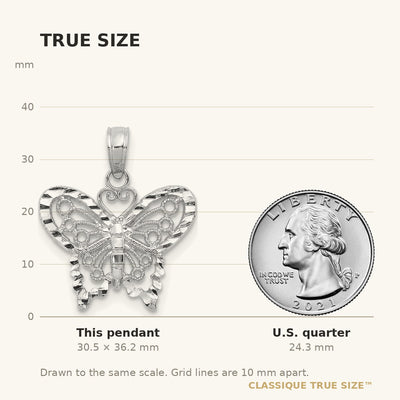14K White Gold Diamond-cut Butterfly Pendant