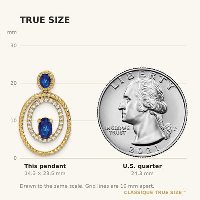 14K Oval and Round Sapphire and Diamond Oval Pendant