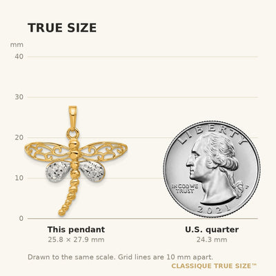 14K and White Rhodium Polished and D/C Dragonfly Pendant