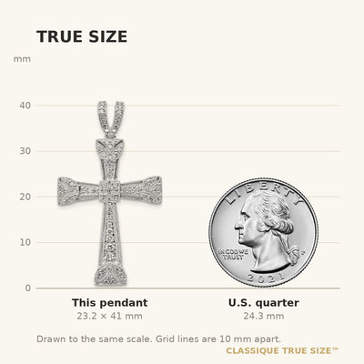 14K White Gold Diamond Filigree Cross Pendant