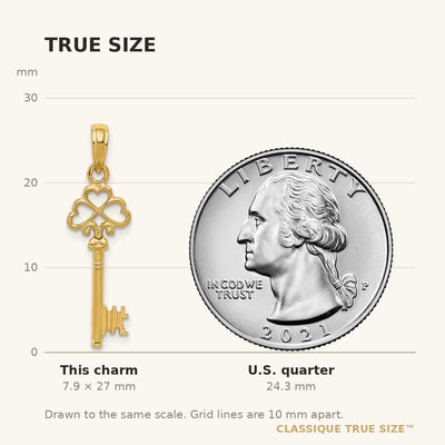 14K Polished 3-D Hearts Key Charm