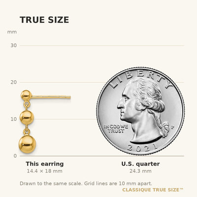14K Graduated 3 Ball Post Earrings