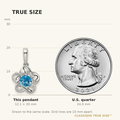 Sterling Silver Rhodium-plated Floral Blue Topaz Pendant, 20 x 4.45mm