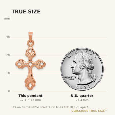 14K Rose Gold Polished Fleur De Lis Cross Pendant