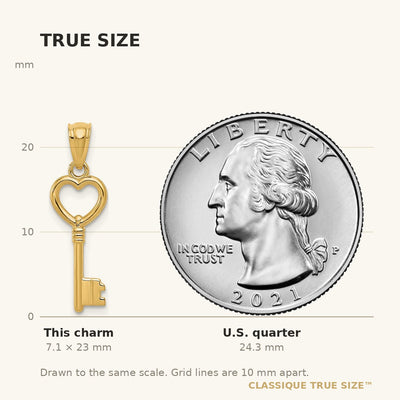 14K Polished 3D Heart Key Charm