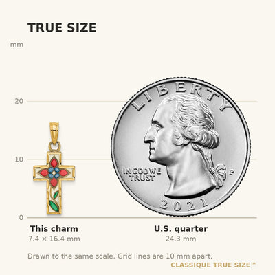 14K Enameled W/ Flower Cross Charm