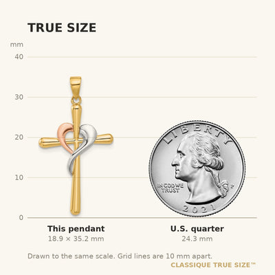 14K Two-tone with White Rhodium Polished Cross with Heart Pendant