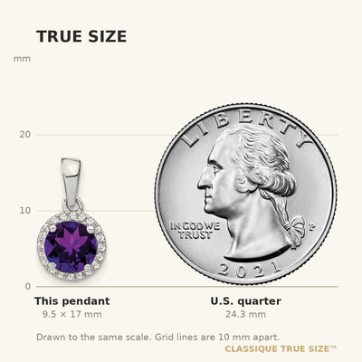 14K White Gold Amethyst and Diamond Halo Pendant