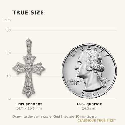 14K White Gold 1/. Diamond Fleur de Lis Cross Pendant