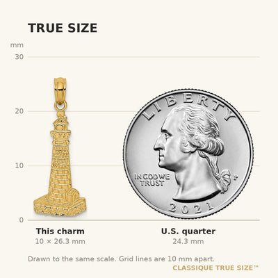 14K Flat and Textured Lighthouse Charm