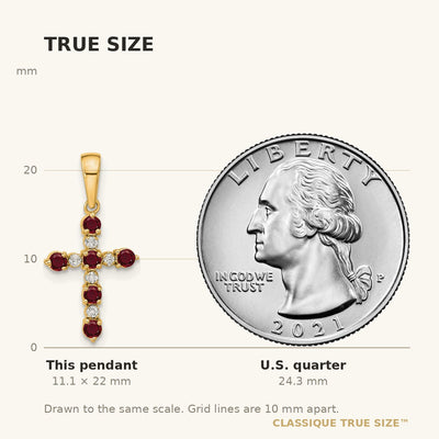 14K Lab Created Ruby and Diamond Cross Pendant