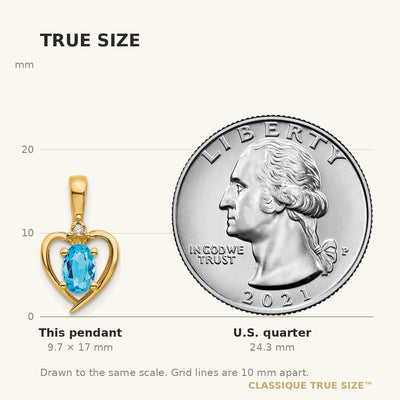 14K Blue Topaz and Diamond Heart Pendant